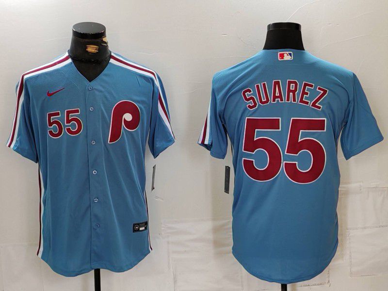Men Philadelphia Phillies #55 Suarez Blue Throwback 2024 Nike MLB Jersey style 729->philadelphia phillies->MLB Jersey